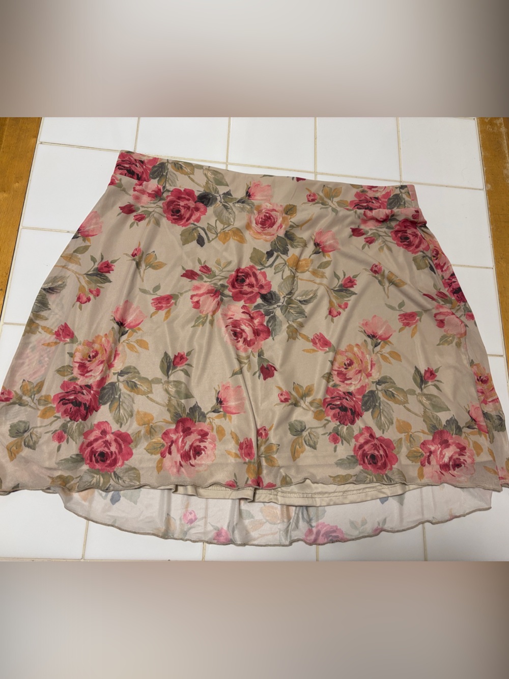 torrid Beige Floral Circle Skirt with Pink Roses
